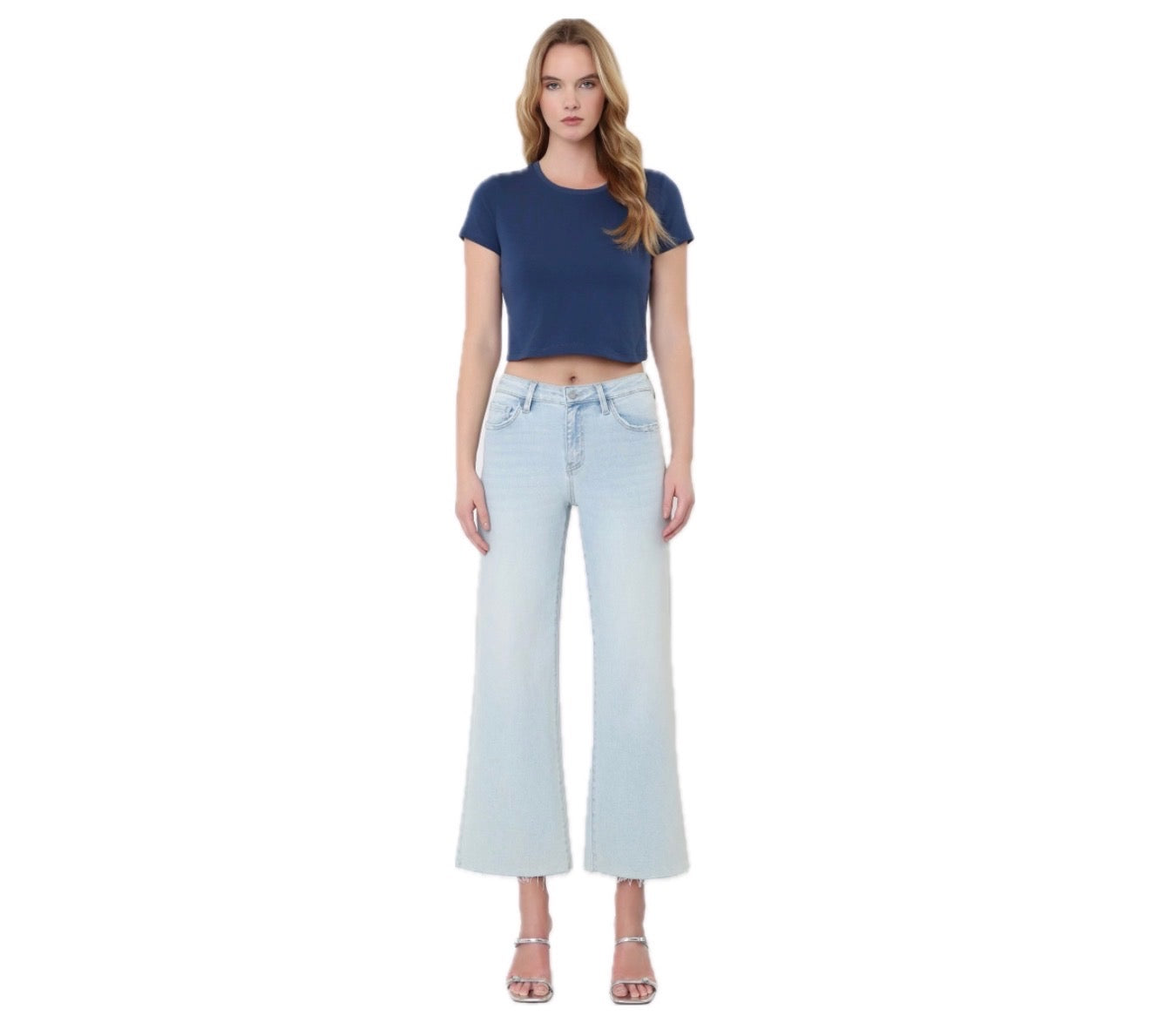 High Rise Light Wash Crop Denim
