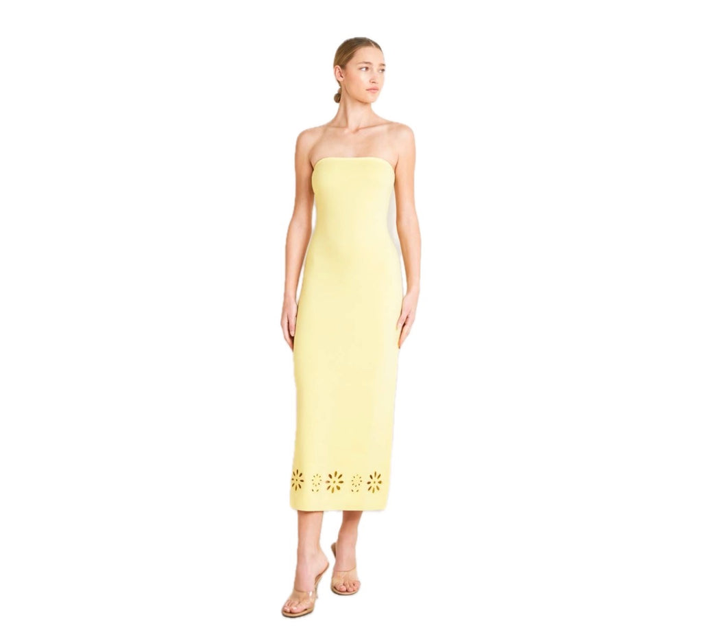 Strapless Yellow Midi Dress