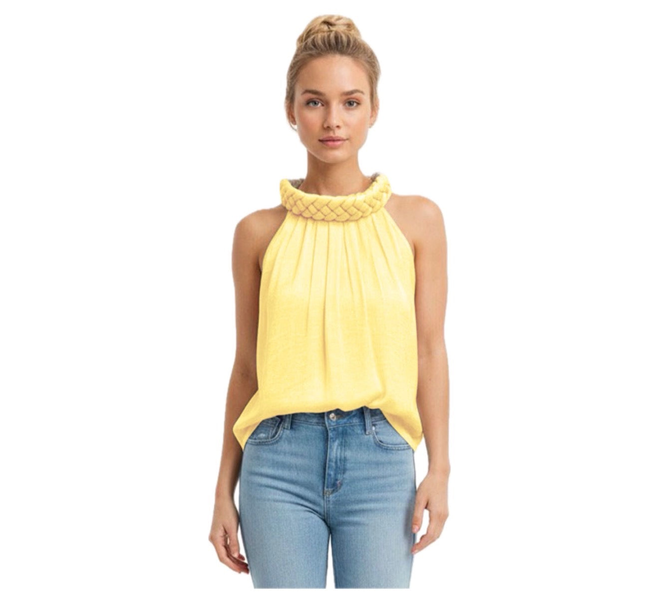Yellow Braided Neck Blouse