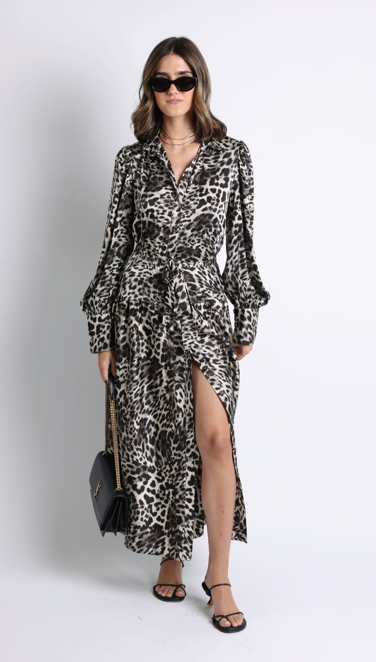 Leopard Tie Front Midi Dress