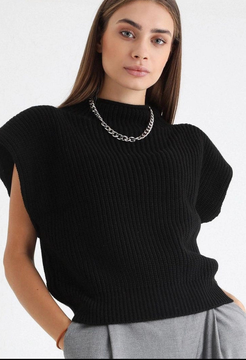 Black Solid High Neck Sweater