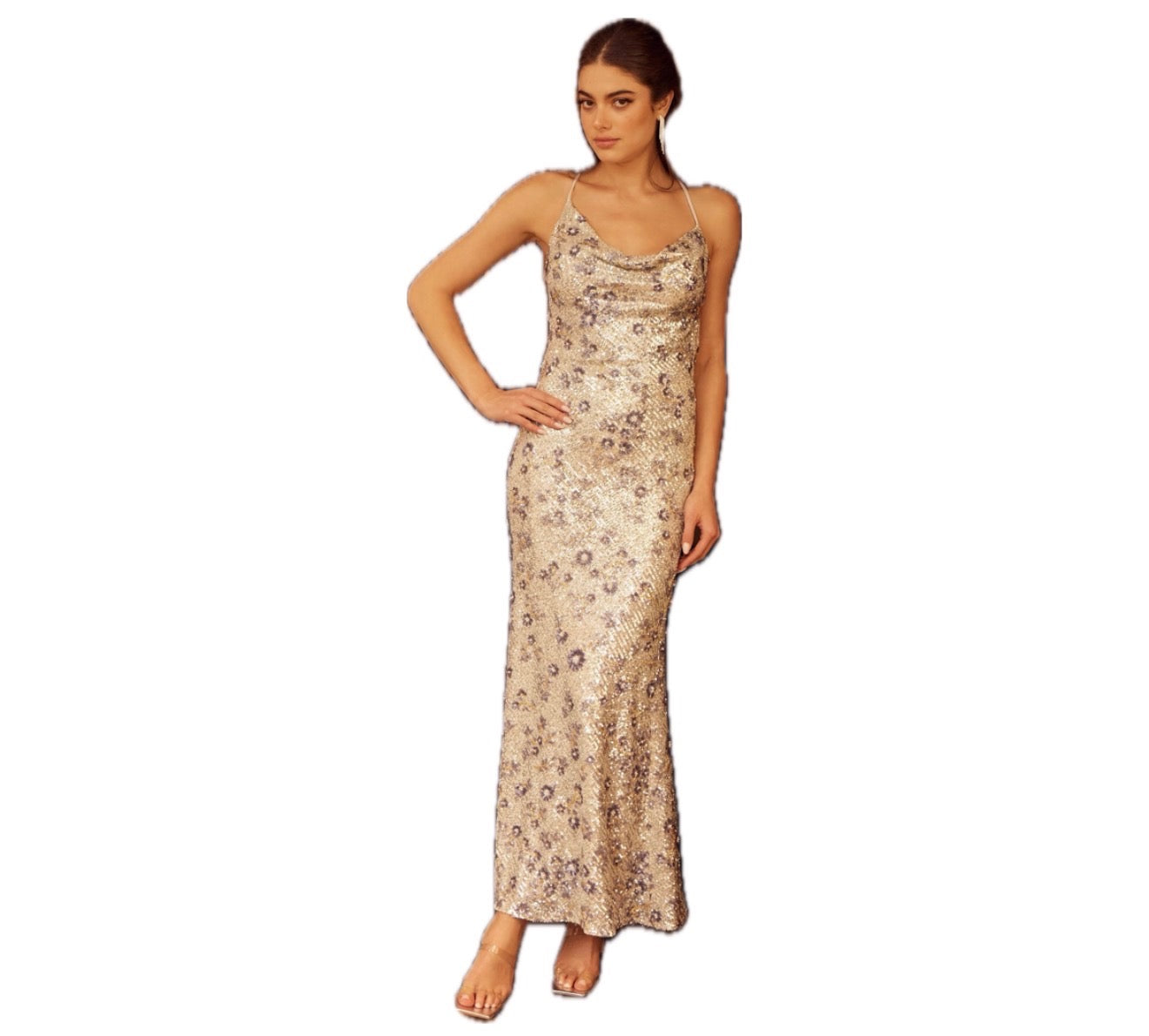 embellished Cowl Neck Dress