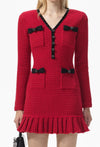 Elegant Red Bowknot V-Neck Knit Dress