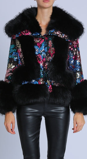 Faux Fur Sequin Jacket