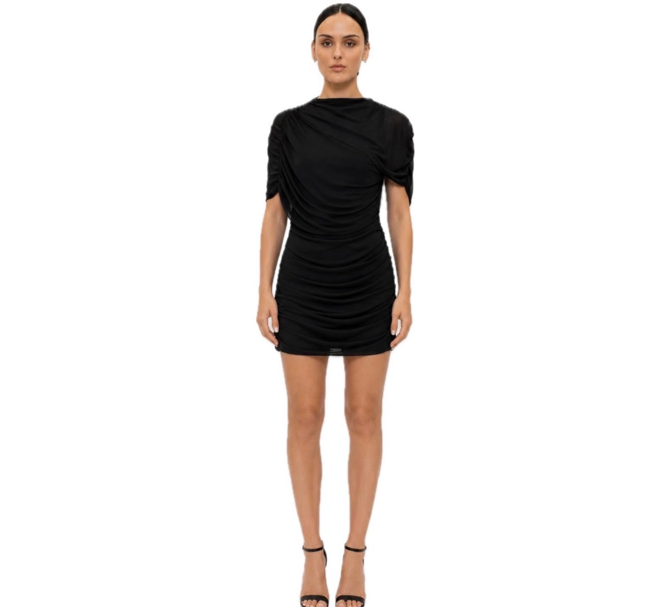 Ruched Black Mini Dress
