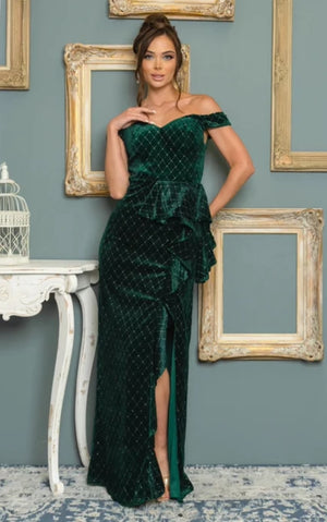 Green Velvet Studded Formal Dress