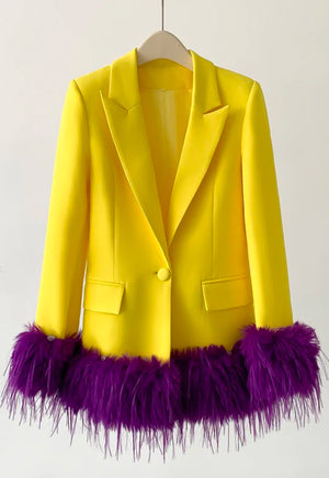 Yellow and Purple feather blazer ( Mardi Gras Collection)