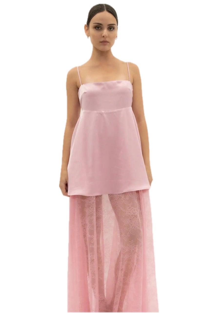 Contrast Lace Skirt and Satin Maxi Dress