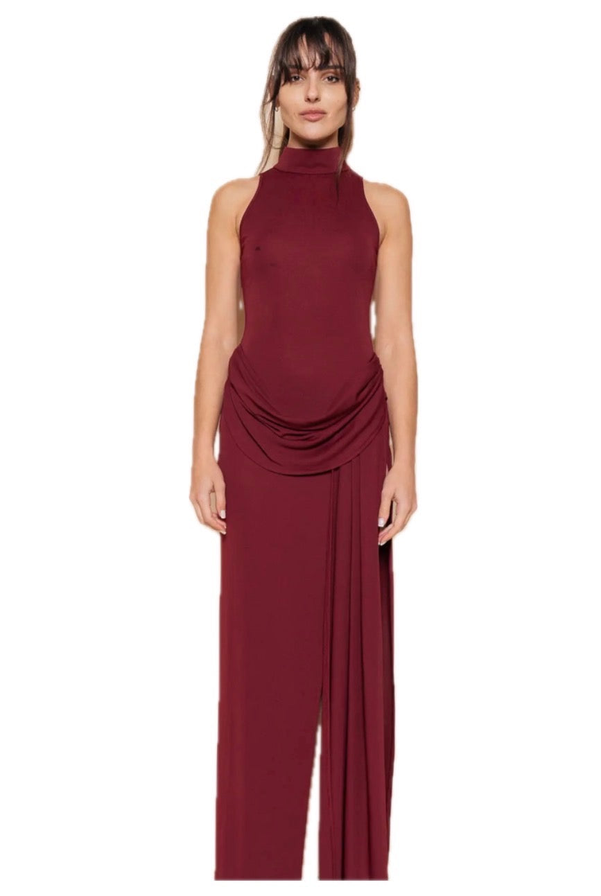 BESTSELLER High Neck Burgundy Maxi Dress with slit