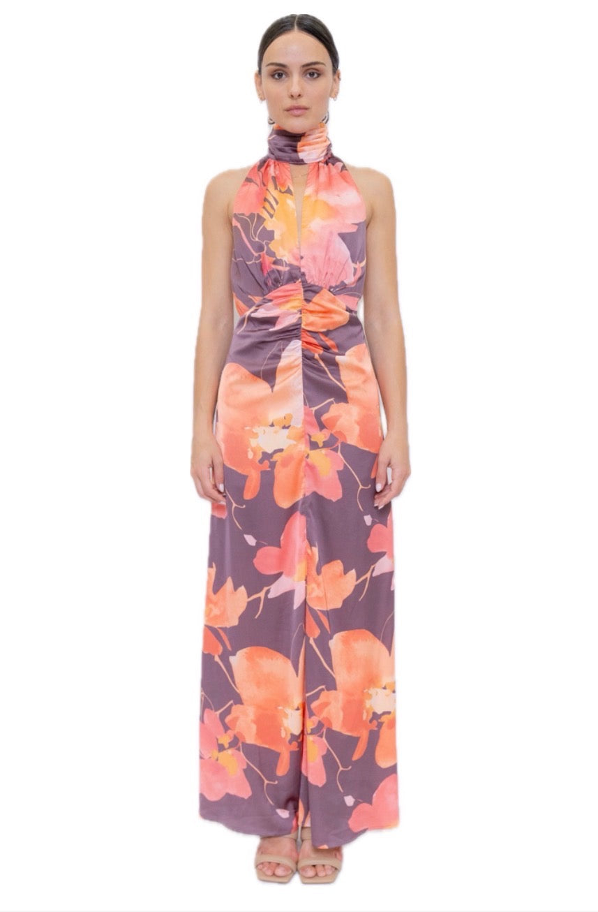Romantic Floral Dress with Scarf
