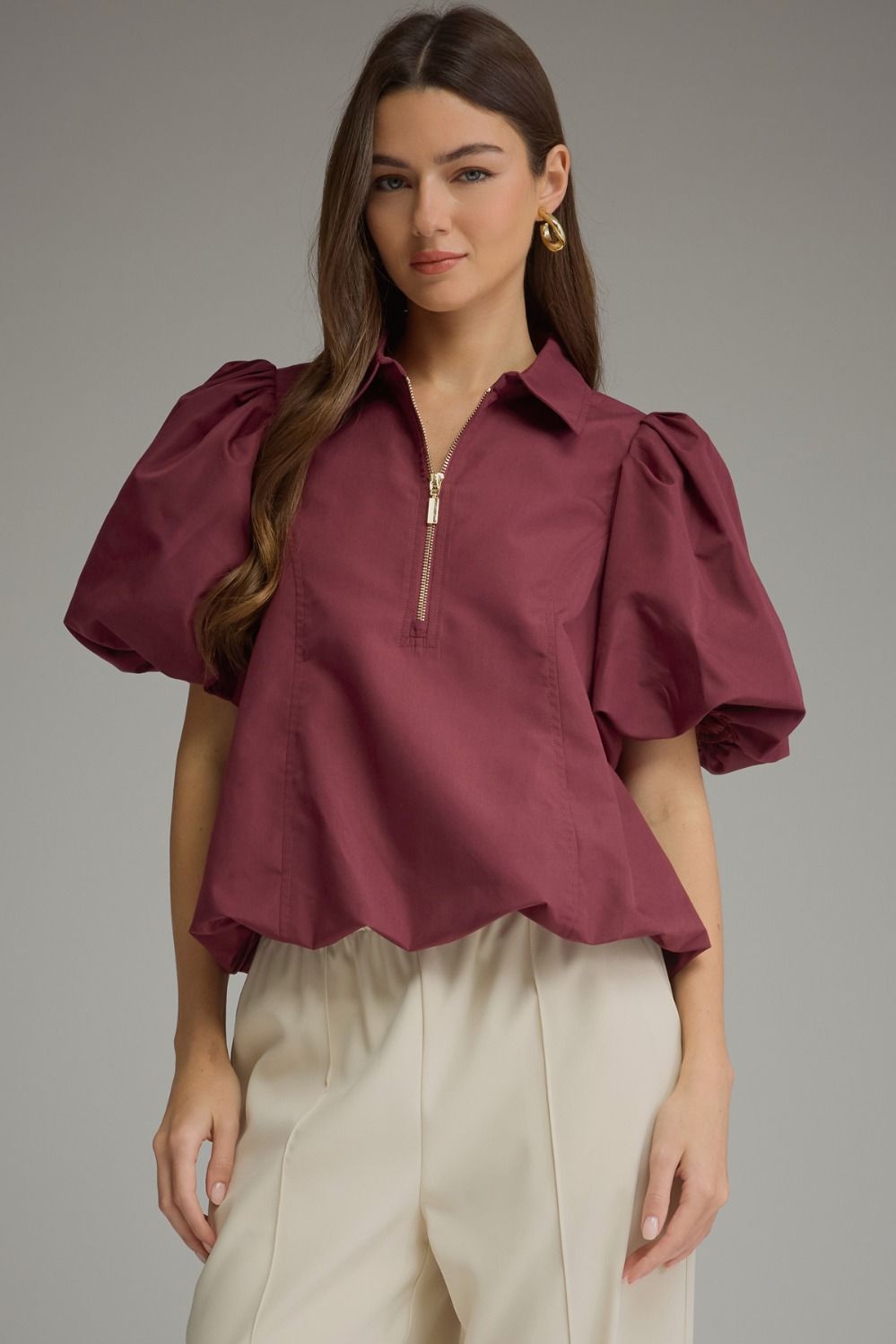 Merlot Puff Sleeve Blouse