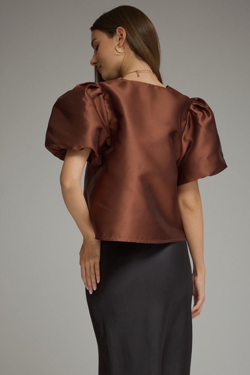 Solid Puff Sleeve Blouse