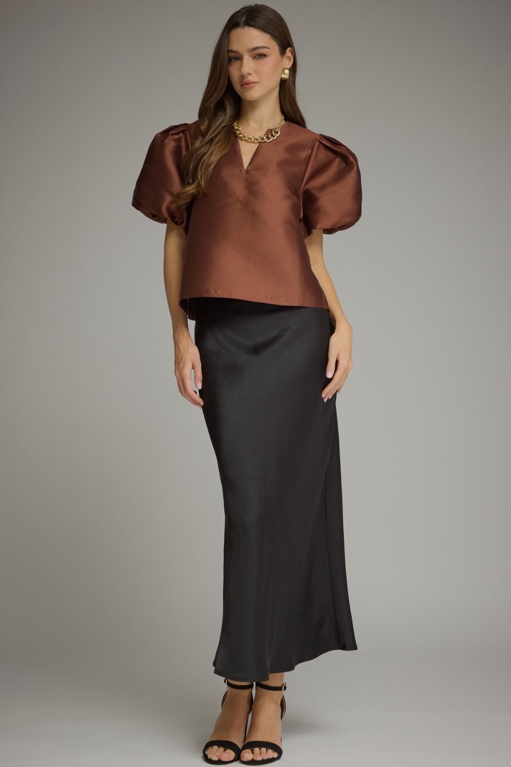 Solid Puff Sleeve Blouse
