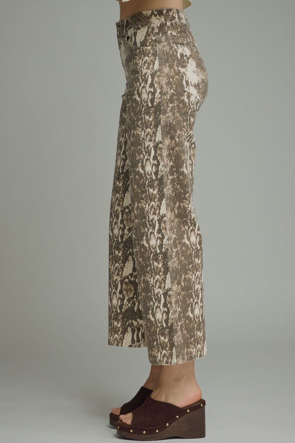 Snake print cropped wide leg pants