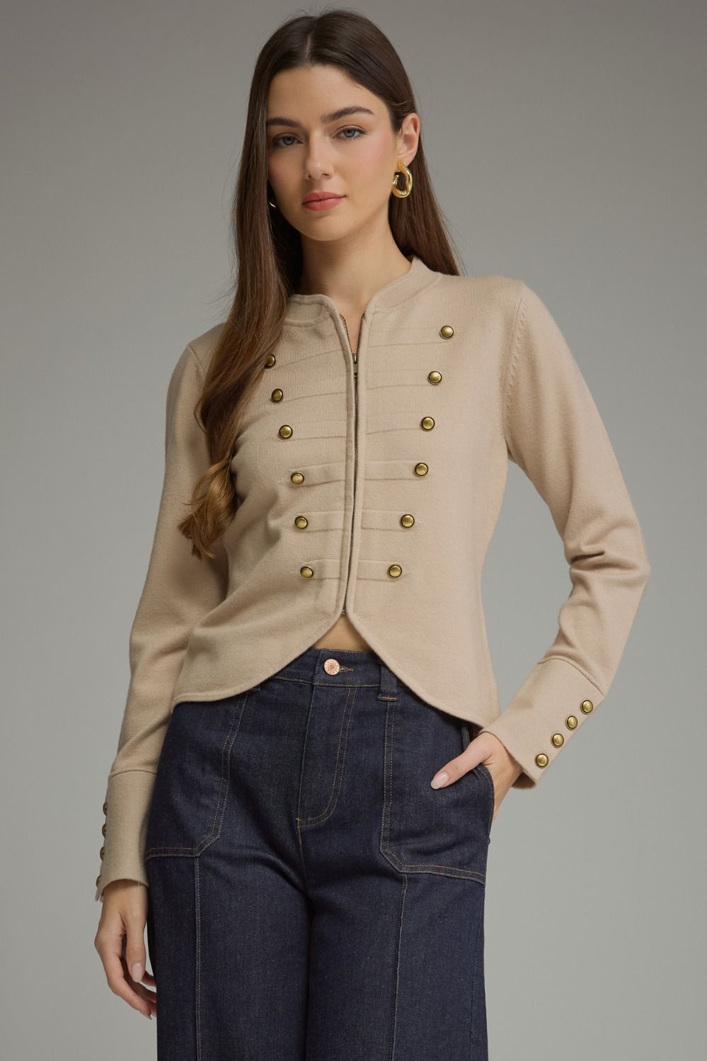 Solid long sleeve knit jacket