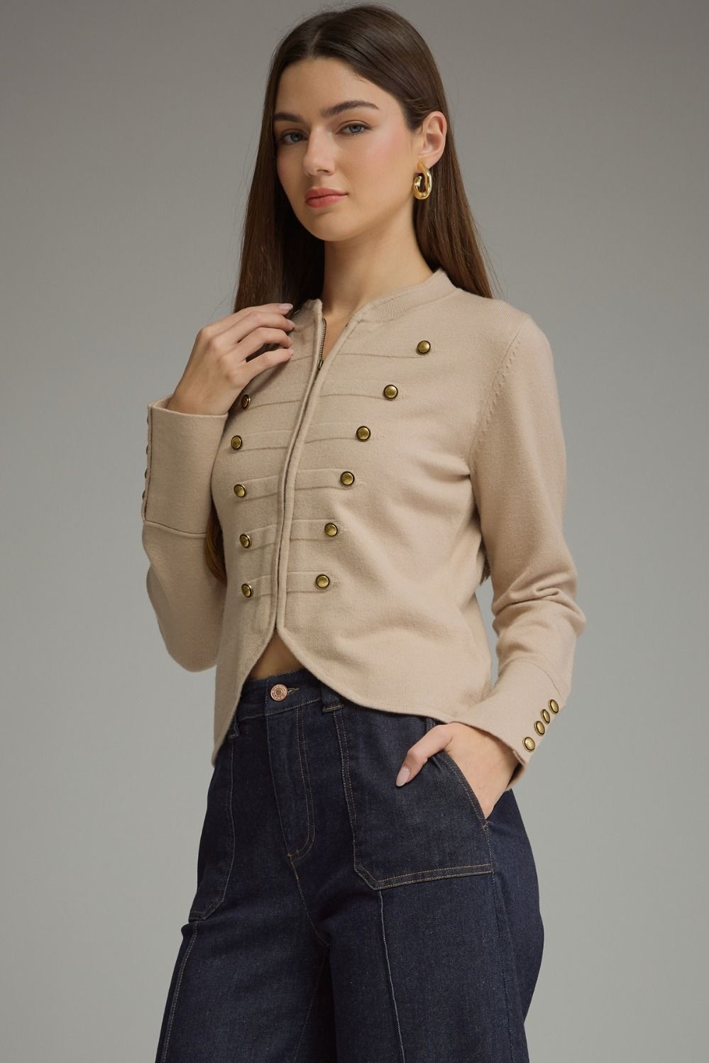 Solid long sleeve knit jacket