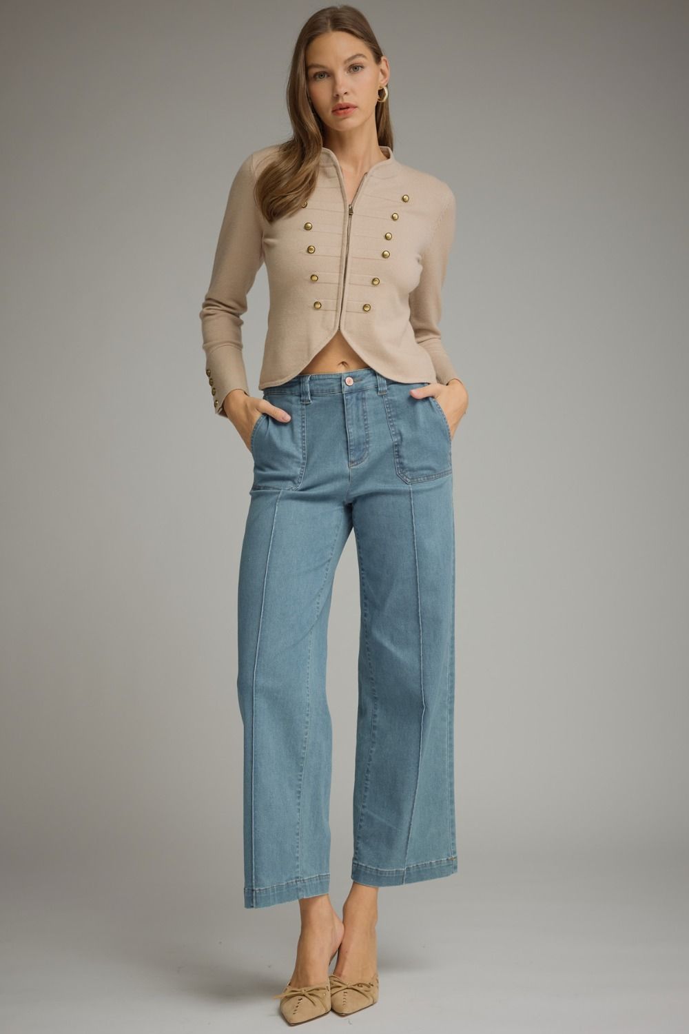 Solid ankle-length denim pants