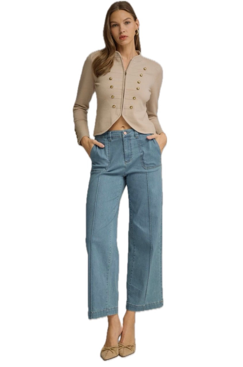 Solid ankle-length denim pants