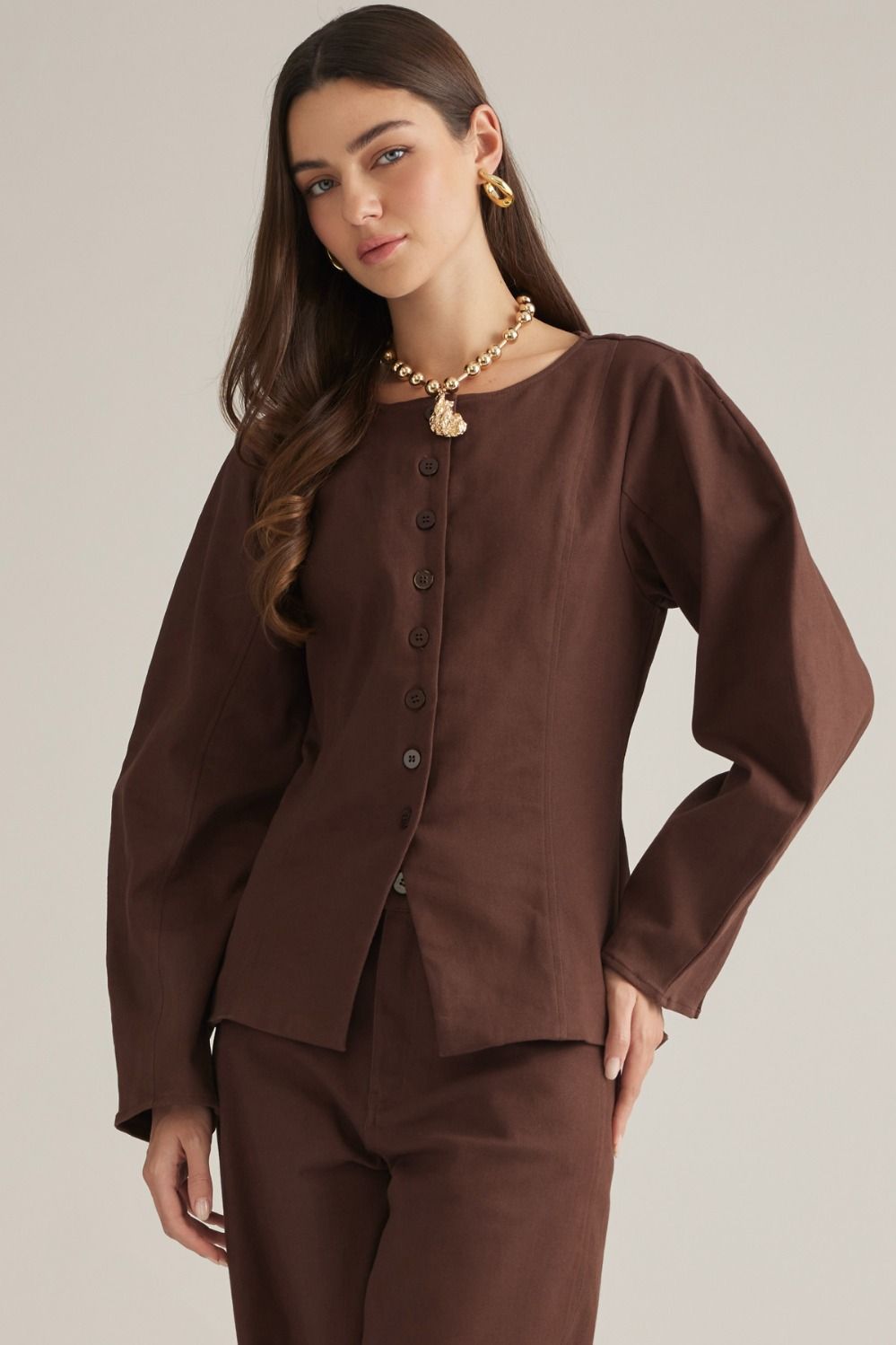 Solid brown long sleeve jacket