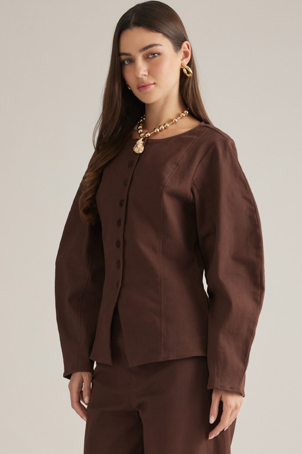 Solid brown long sleeve jacket