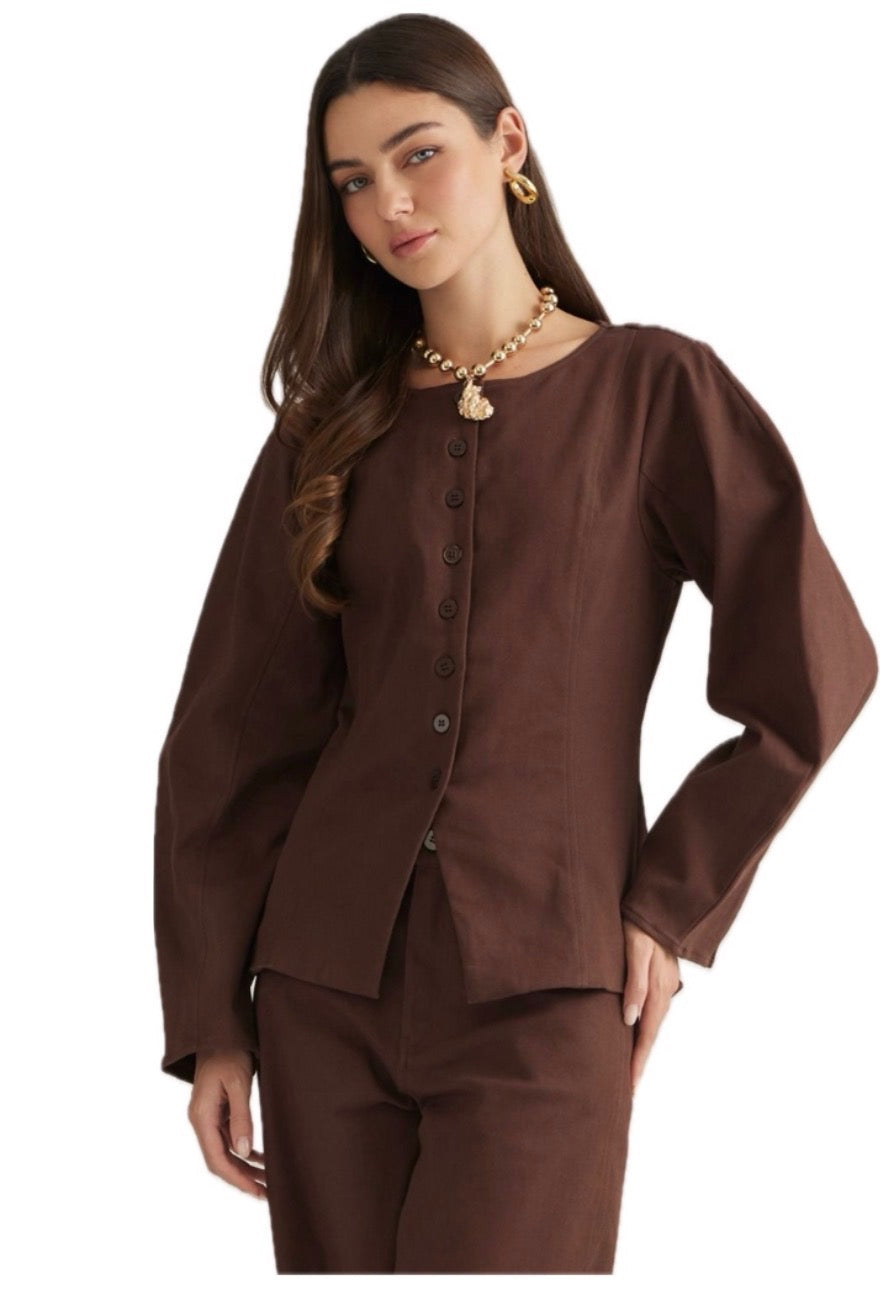 Solid brown long sleeve jacket