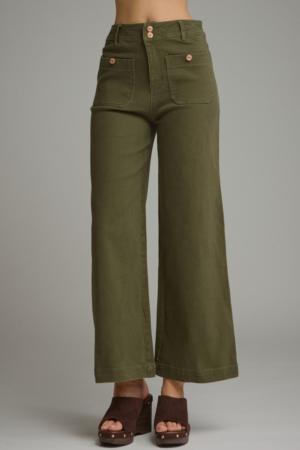 Olive Solid wide leg pants