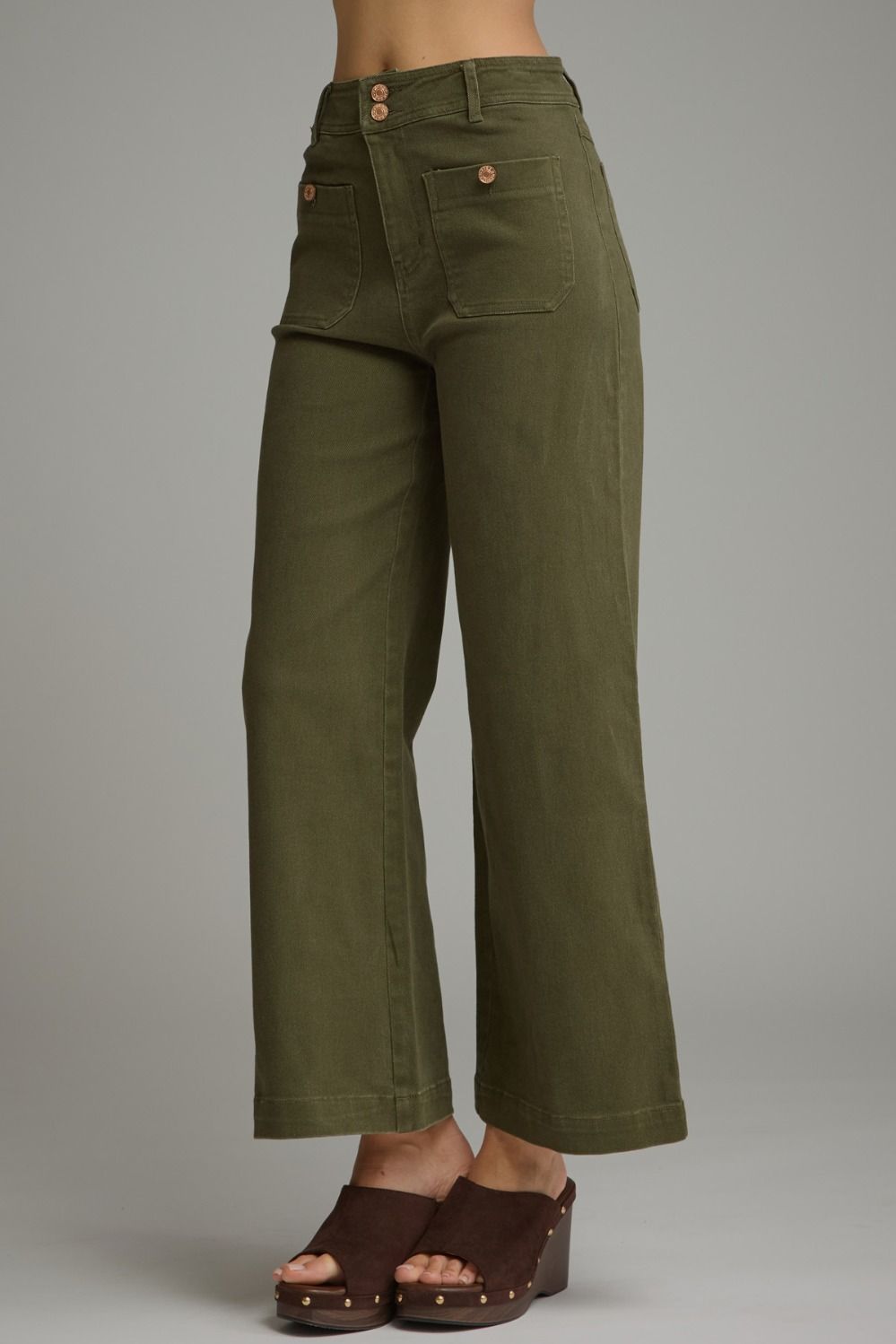 Olive Solid wide leg pants
