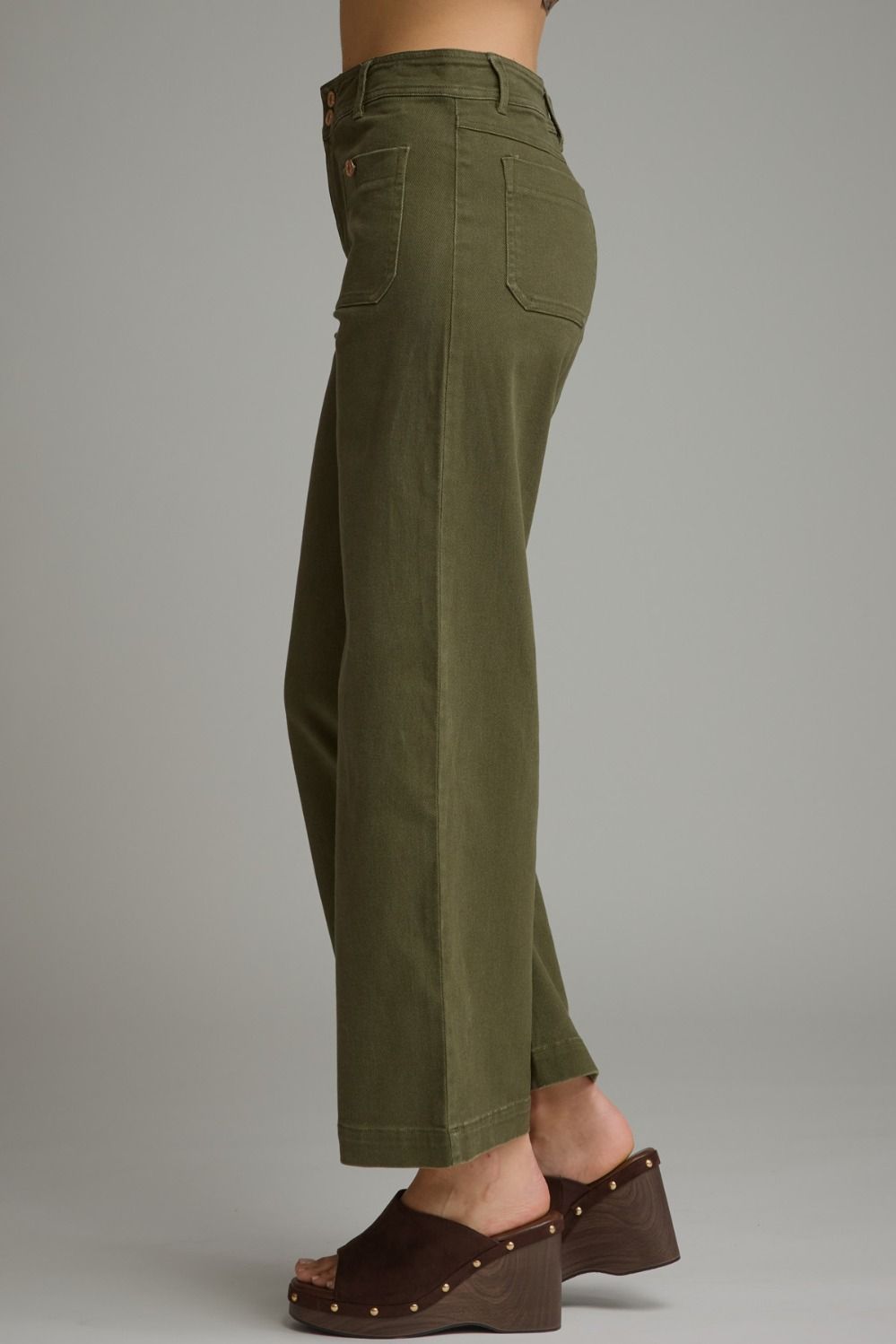 Olive Solid wide leg pants