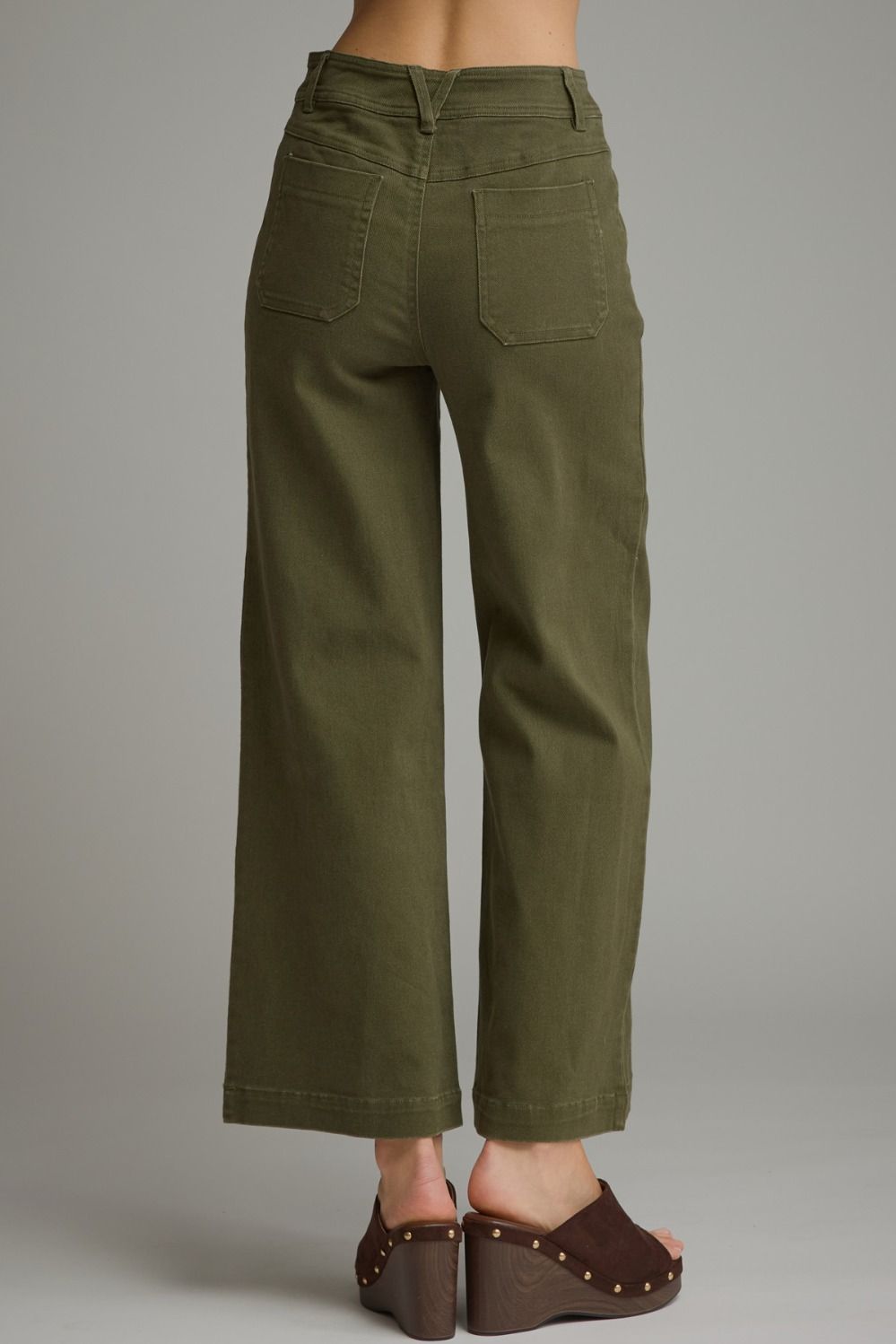Olive Solid wide leg pants