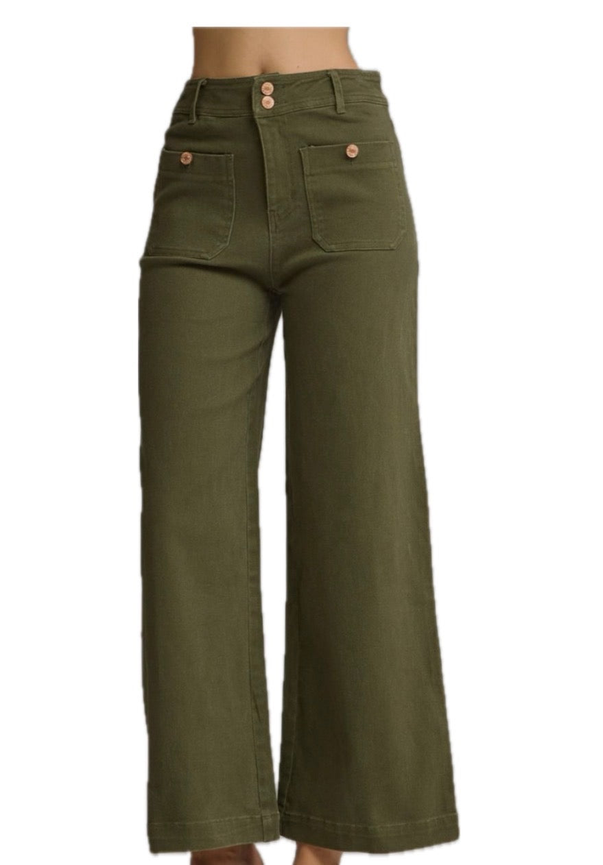 Olive Solid wide leg pants