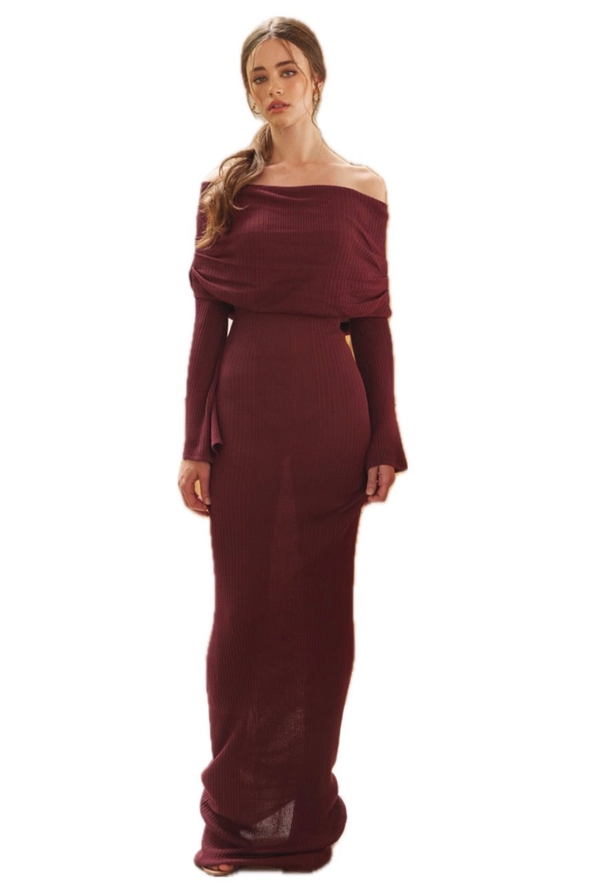 Off the Shoulder Long Sleeve Maxi Dress