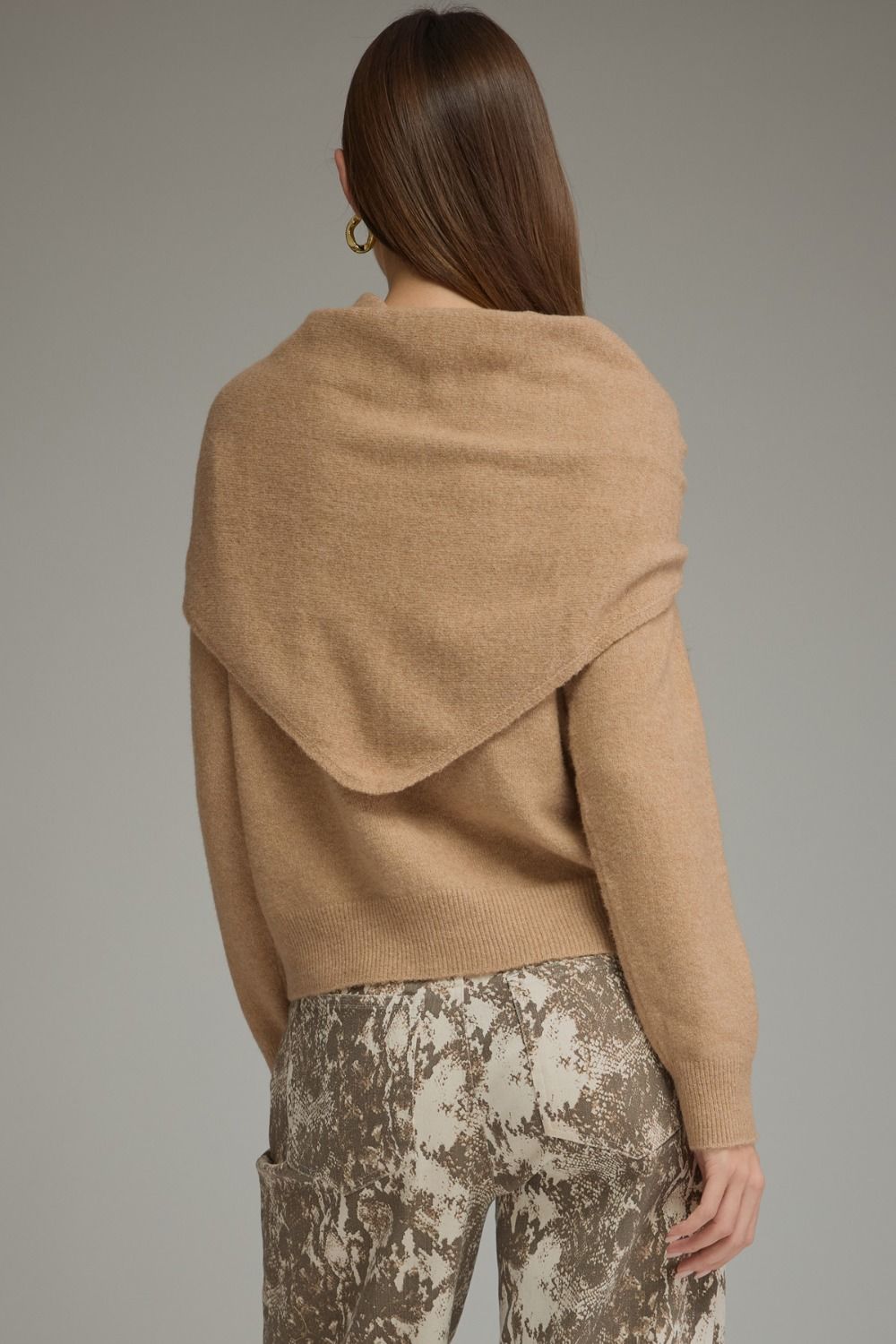 Taupe sweater with self tie scarf