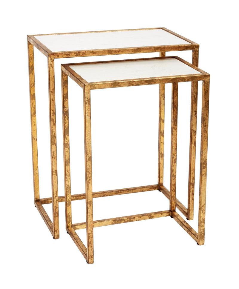 LOYOLA AGED GOLD AND WHITE MARBLE TOPPED NESTING TABLES