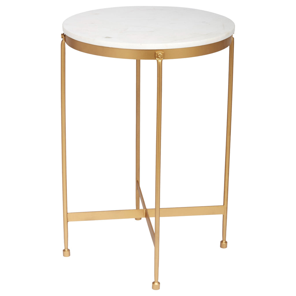 ROUND POWELL GOLD SIDE TABLE WITH WHITE MARBLE TOP