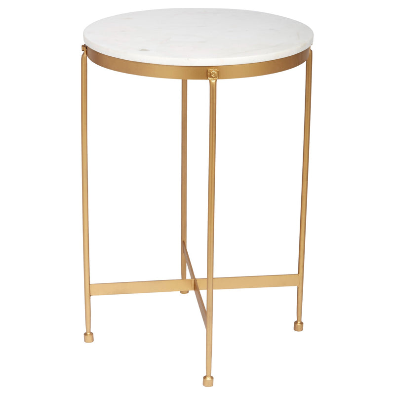 ROUND POWELL GOLD SIDE TABLE WITH WHITE MARBLE TOP