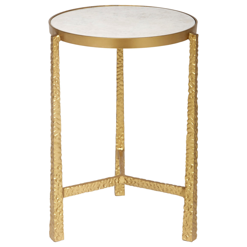 SILAS CAST ALUMINUM ACCENT TABLE WITH WHITE MARBLE TOP