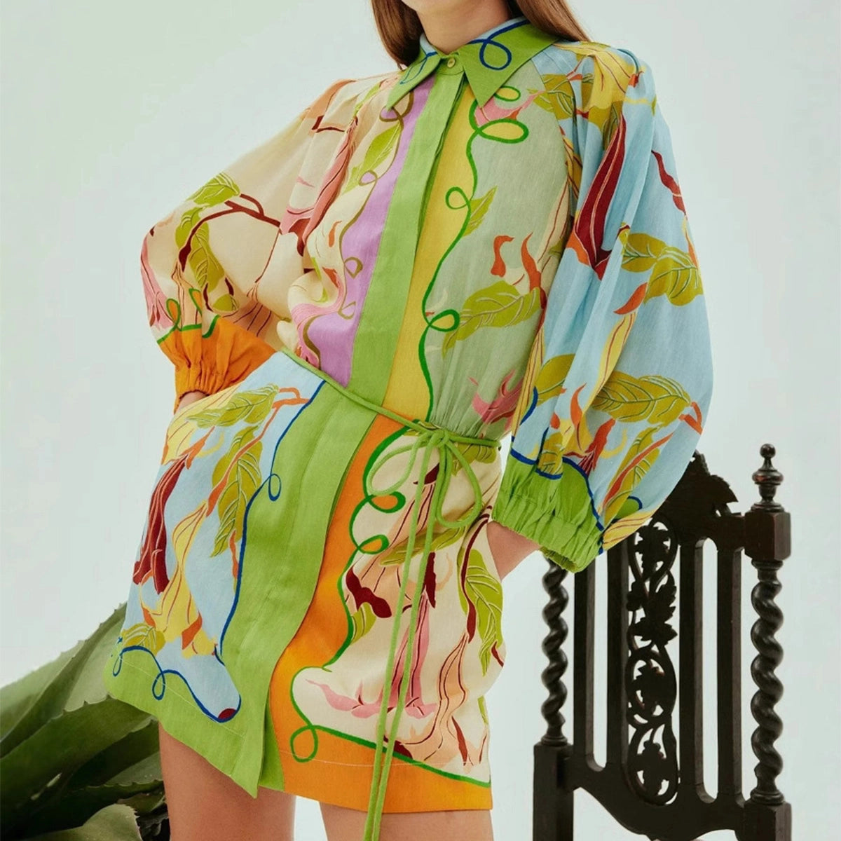 Linen Tie Print Dress