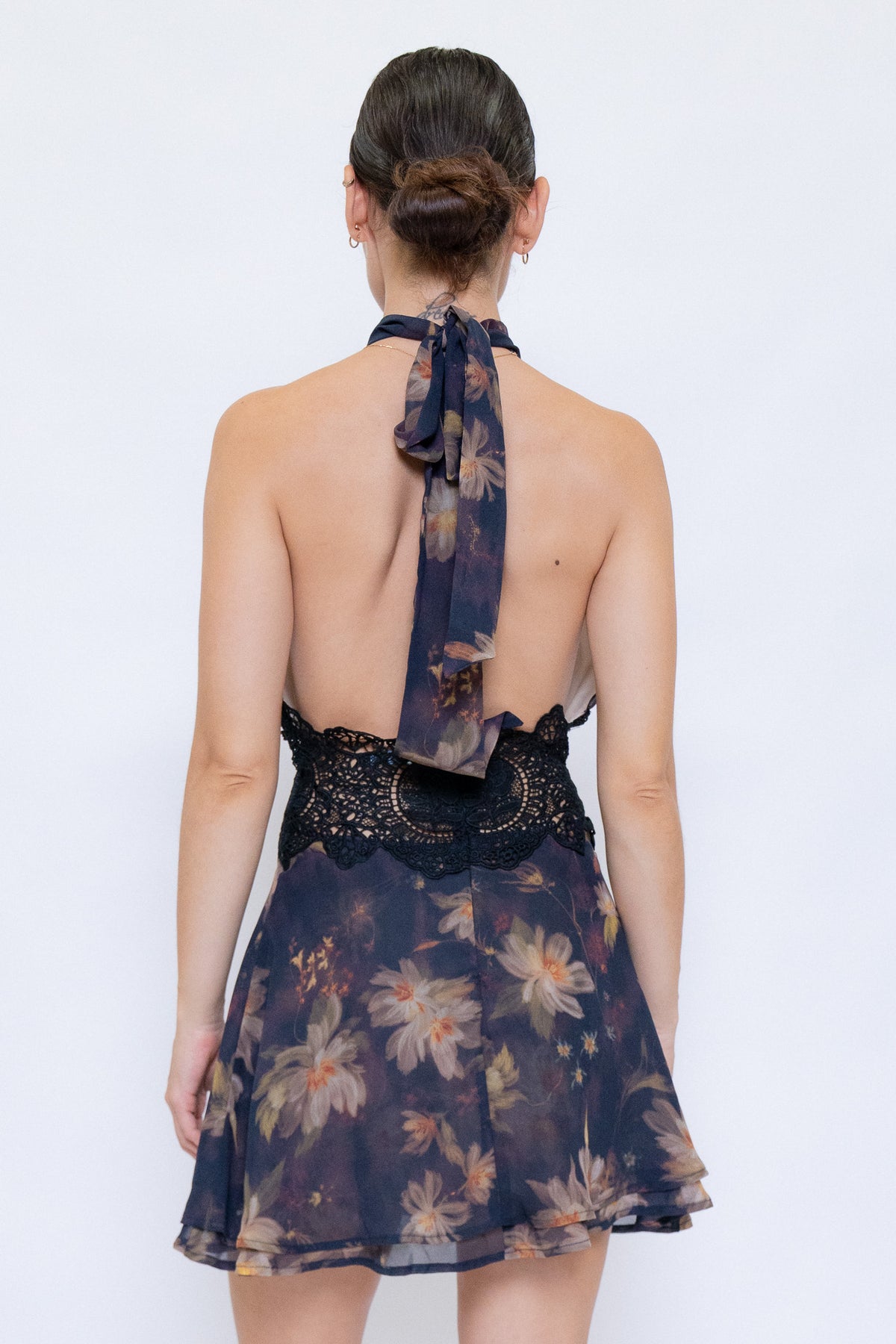 Lace Cutout Halter Dress