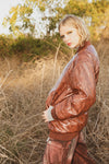 Vegan Leather Brown Snake Print Bomber Jacket