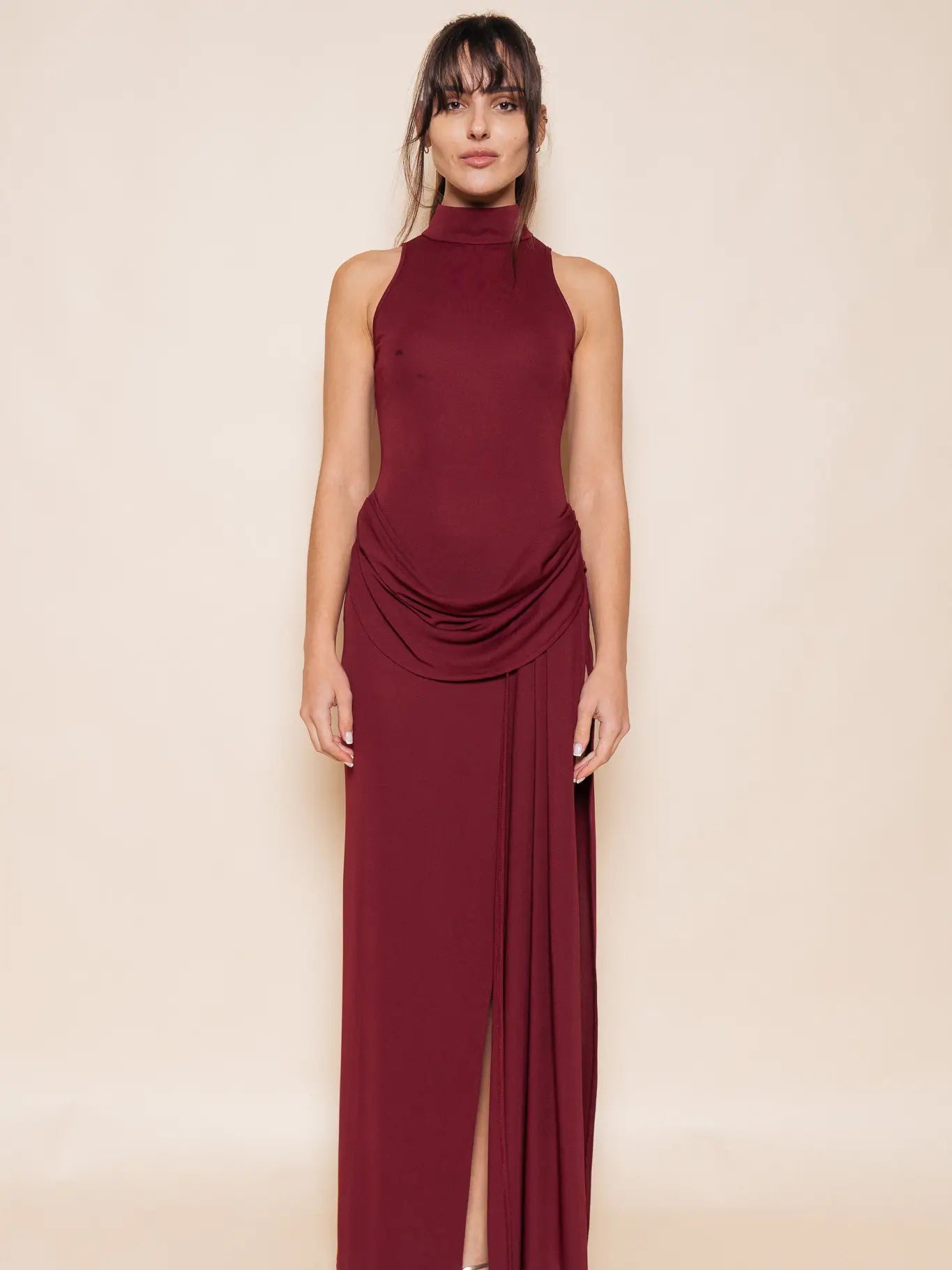 BESTSELLER High Neck Burgundy Maxi Dress with slit