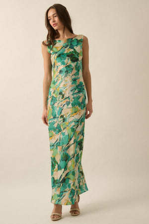 Midi Satin Cowl Neck Back Dress