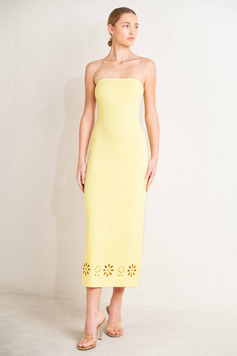 Strapless Yellow Midi Dress
