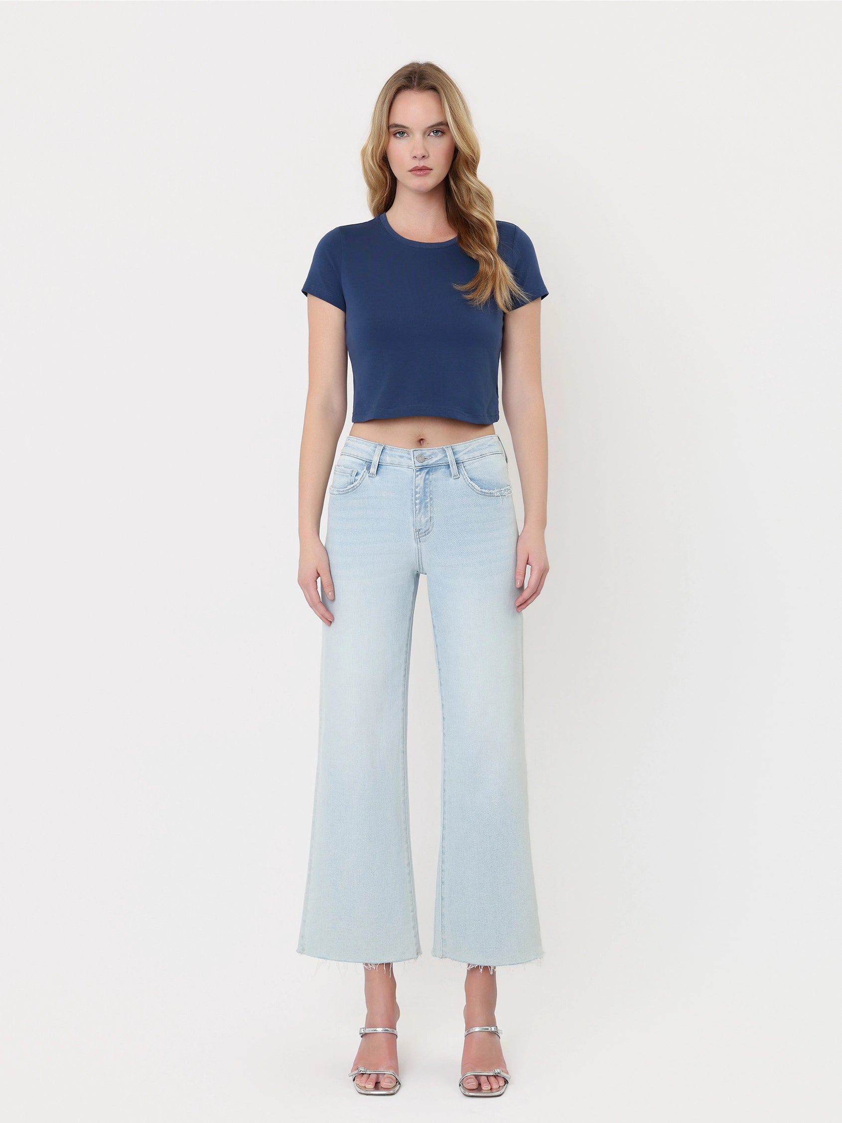 High Rise Light Wash Crop Denim