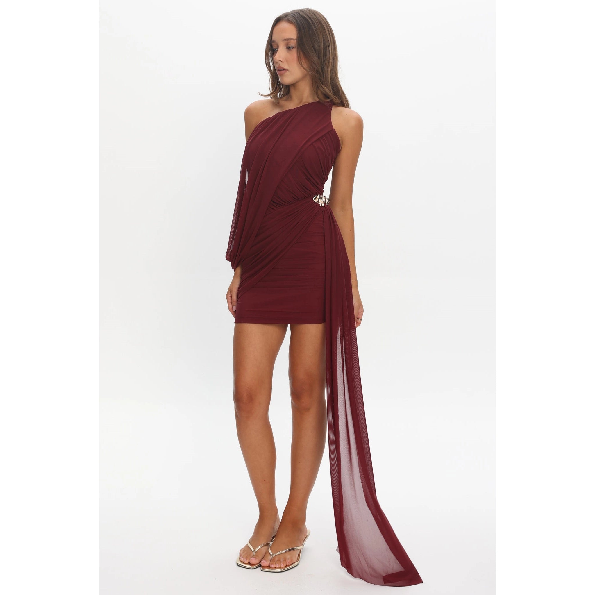 Embellished Side Mini Dress in Wine