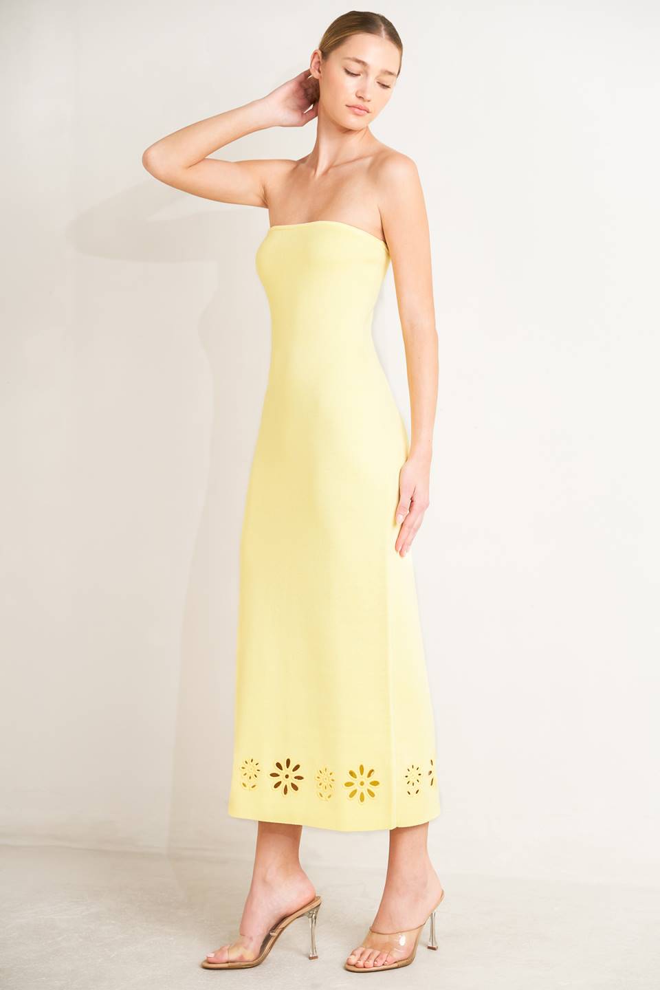 Strapless Yellow Midi Dress