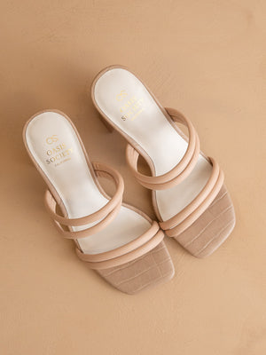 Nude Aligator Slip On Heels