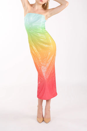 Gradation Sequin Fabric Strapless Dress