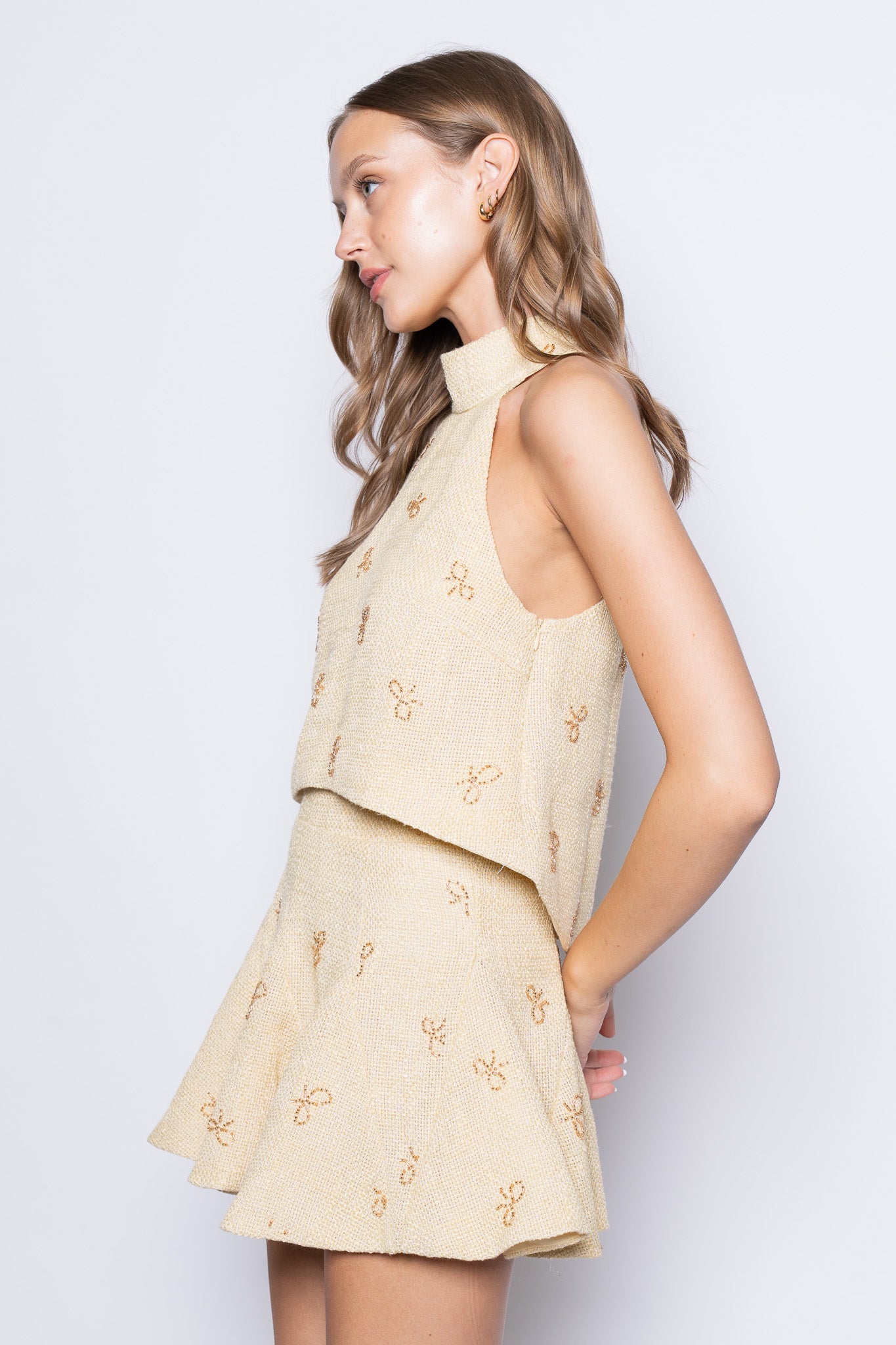 Bow Tweed Mini Skirt Set