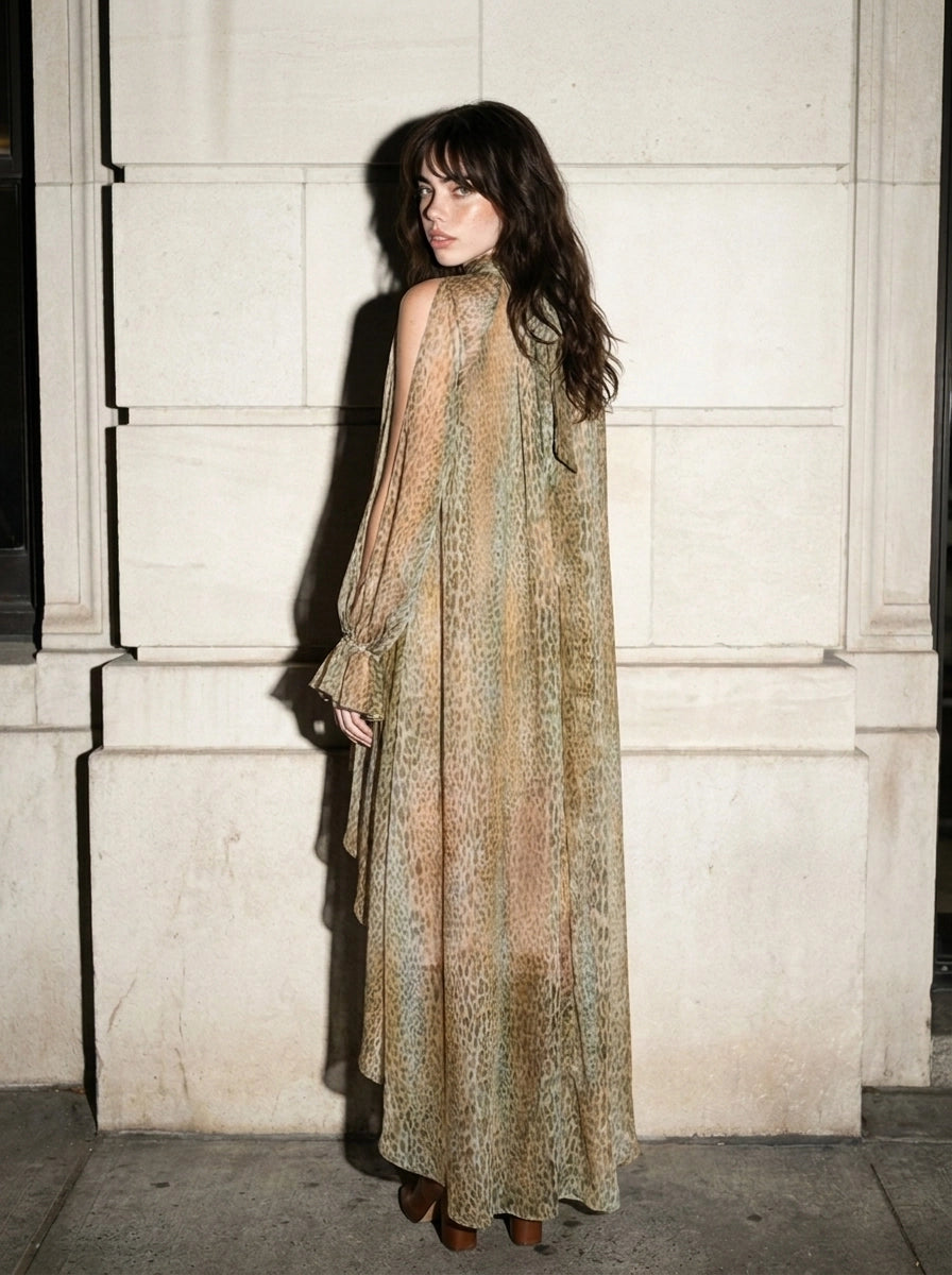 Animal Print Chiffon High Low Dress