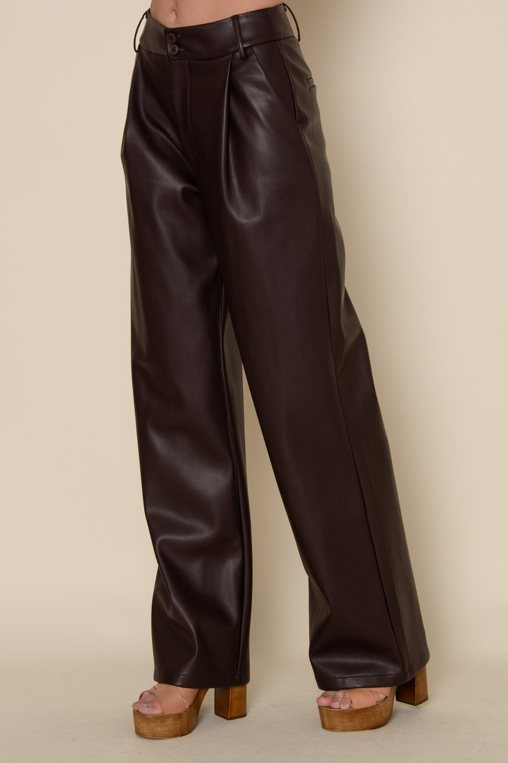 Pleated Leather Pants